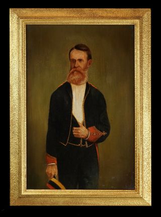 C.  1880 Portrait Of An English Military Officer | Antique Oil On Canvas Painting