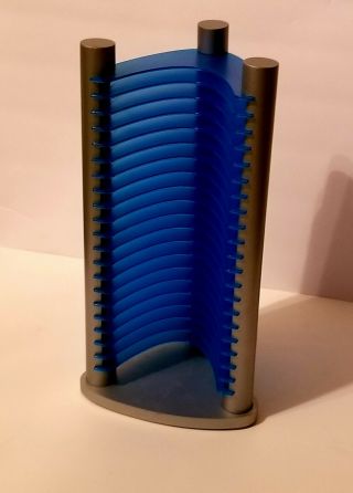 Blue And Silver Cd Tower Storage Holder Vtg Organizer Post Modern Futuristic