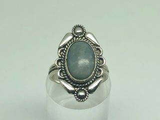 Vintage Designer Signed Sterling Silver Grey Agate Statement Ring Adjustable