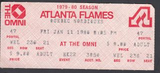 Vintage Quebec Nordiques At Atlanta Flames January 11 1980 Ticket Stub