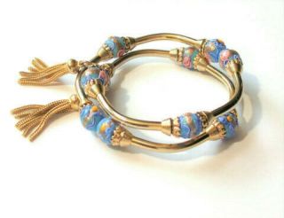 Vintage Venetian Pink Blue Gold Wedding Cake Bead Jointed Dangle Tassel Bracelet