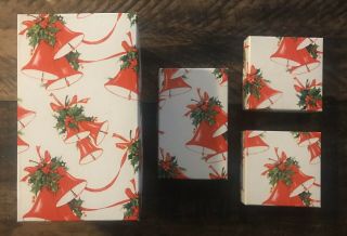 Vintage Christmas Gift Box Set Of 4 White Boxes/red Bells/holly