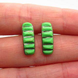 Old Pawn Vintage 925 Sterling Silver Lime Green Turquoise Gem Tribal Earrings 2