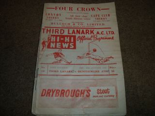 Vintage Third Lanark V Dunfermline Athletic 16th January 1960 Scottish 1st Div