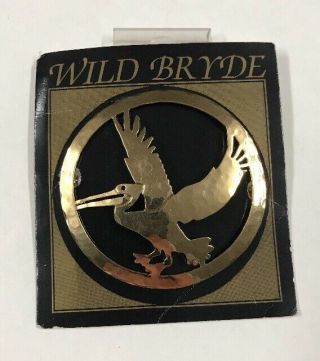 Nos Vintage Wild Bryde Gold Tone Stork Bird Large Oval Pin Brooch