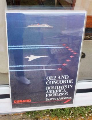 Cunard Line Qe2 Queen Elizabeth 2 Concorde Ba Victoria & Albert Exhibited Poster