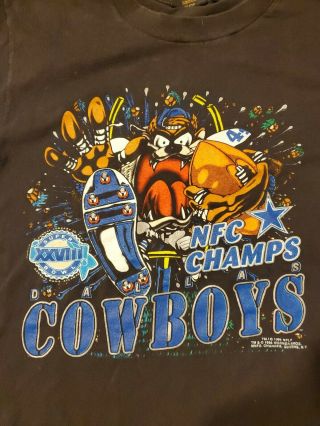 Vintage 1994 Dallas Cowboys Looney Tunes Tasmanian Devil T Shirt Size Kids Xl