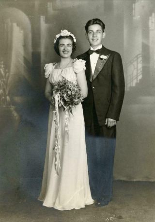 Aa243 Vtg Photo Wedding Couple,  Bride And Groom C 1930 