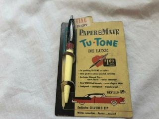 Vtg Nos Papermate Pen Tu - Tone Deluxe Black White Car Paper Mate 1950s 2 Tone