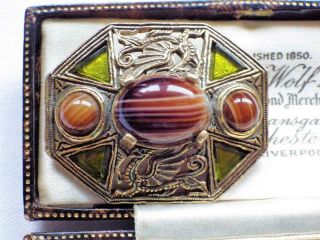 Vintage Signed Miracle Banded Agate Dragon Brooch Pin Scottish Celtic Zoomorphic