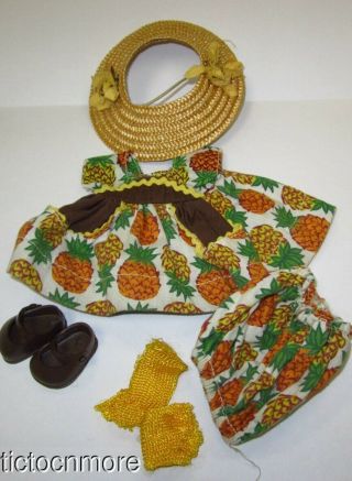 Vintage Vogue Ginny Doll Pineapple Dress Tagged Outfit W/ Hat & Bloomers