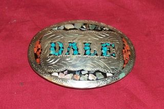 Dale Name Turquoise Coral Western Cowboy Rodeo Belt Buckle Old Vintage Named 4”