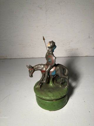 Vintage Ceramic Don Quixote Music Box " Impossible Dream " By Sanko Made In Japan