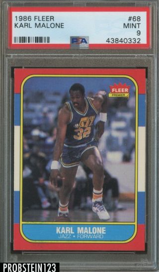 1986 Fleer Basketball 68 Karl Malone Utah Jazz Rc Rookie Hof Psa 9