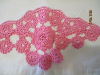 1 Pair Vintage White Cotton Pillowcases With Pink Crochet 33 " X 22 "