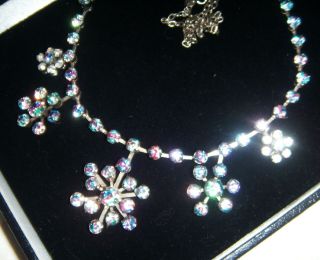 Vintage Iris Rainbow Snow Ice Crystal Flakes Rhinestone Art Deco Necklace