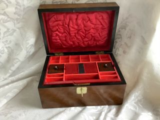 Satin Wood,  Victorian Jewellery Sewing Box,  With Lock And Key.