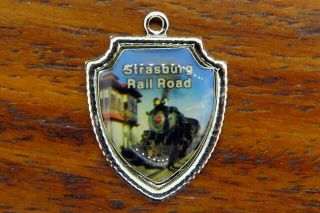 Vintage Silver Strasburg Rail Road Pennsylvania Travel Shield Charm E22