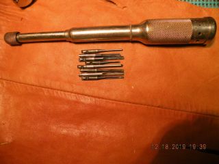 Vintage Millers Falls Push Drill W/ 8 Bits Hand Tool
