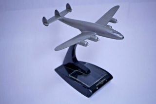 Vintage Lockheed Constellation Metal Desk Model Airplane Ashtray W/ Lid Blue