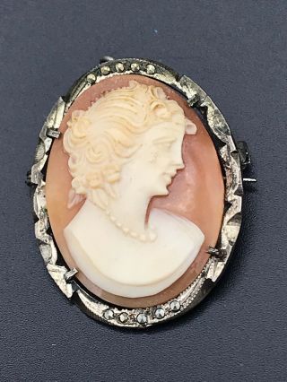 Vintage Hand Carved Shell Cameo Pin Brooch L 36 2