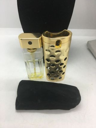 Vintage Shalimar Guerlain Gold Empty Refillable Spray Bottle And Case Holder