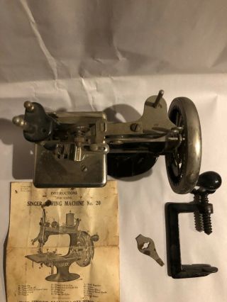 Antique Singer Model 20 Cast Iron Hand Crank Sewing Machine w/ Instructions 3