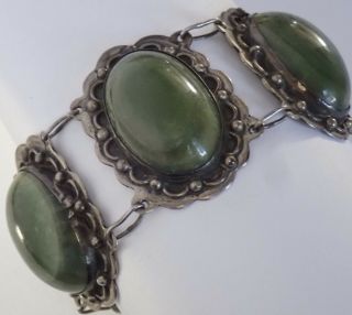 Chunky Vintage Old Mexico Sterling Silver Green Onyx Bracelet