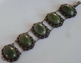 CHUNKY VINTAGE OLD MEXICO STERLING SILVER GREEN ONYX BRACELET 2