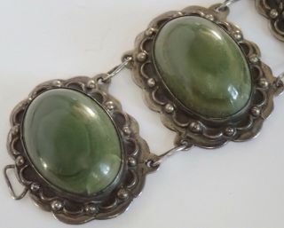 CHUNKY VINTAGE OLD MEXICO STERLING SILVER GREEN ONYX BRACELET 3