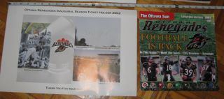 2002 Ottawa Renegades Inaugural Season Souveneir Book And Season Ticket Welcome