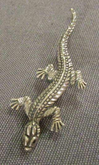 Lizard Sterling Pin Vintage Bright Cut