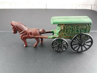 Vintage Old Cast Iron Toy Us Mail 128 Wagon Carriage With Horse