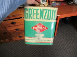 Rare Vintage Greenzoil Motor Oil Can - 2 Gal.