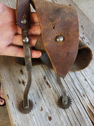 Antique Old Cowboy Early Long Shank August Buermann Spurs & Straps 1800 