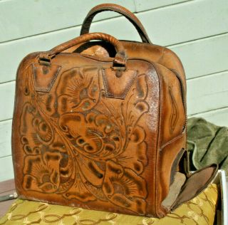 Vintage Rockabilly Hand Tooled Leather Bowling Bag With Nike Bowling Shoes