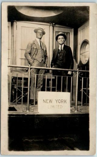 Vintage York Rppc Studio Photo Postcard 2 Men On Train Caboose C1930s