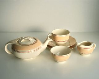 Art Deco Teapot,  Cream,  Sugar,  Trio.  Vintage Burleigh Balmoral Pottery.  Tea Set.