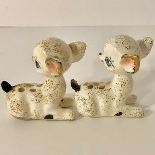 2 Vintage Ceramic White Deer Fawn Blue Big Eyed Gold Gilded Spots Marked Japan 3