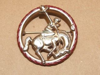 Vintage Western Cowboy Rodeo Bucking Bronco Filigree Circle Pin Brooch