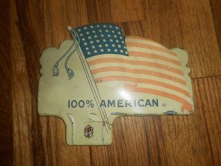 Rare Vintage 100 American Flag Patriotic Advertising License Plate Topper Sign