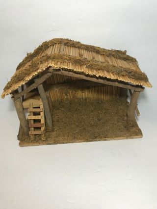 Vtg Christmas Nativity Stable Creche Wood Moss Box Made In Taiwan