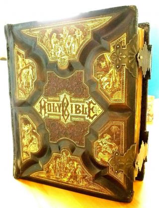 Antique 1884 Family Parallel Holy Bible Apocrypha Restored With Clasp E6