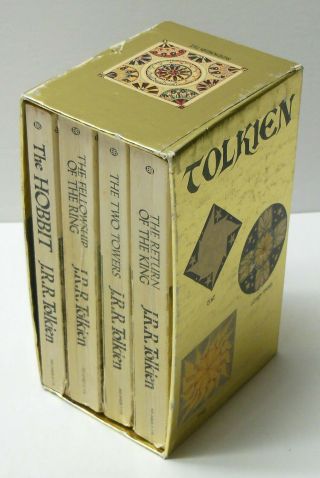 The Lord Of The Rings & The Hobbit Jrr Tolkien Vintage 1975 Pb Book Gold Box Set