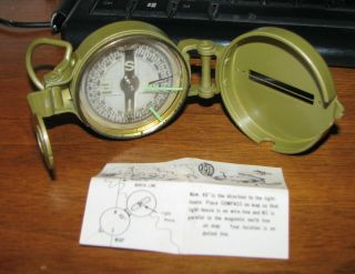 Vintage Lensatic Compass Military Issue (japan) Liquid Filled W/instructions