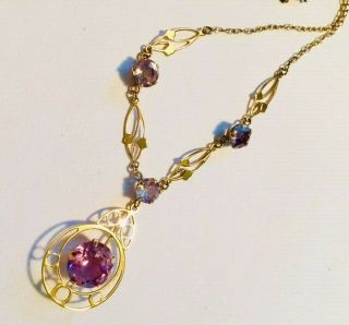 Very Unusual Antique Edwardian Art Nouveau 9ct Gold And Amethyst Necklace