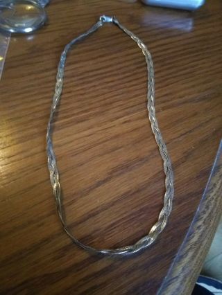 Lovely Vintage Sterling Silver Three Herringbone Strand Weave Necklace Italy 925