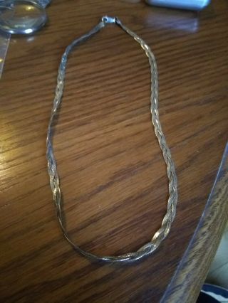 Lovely Vintage Sterling Silver Three Herringbone Strand Weave Necklace Italy 925 2