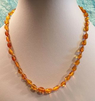 Vintage Individually Knotted Polished Baltic Amber Bead Necklace