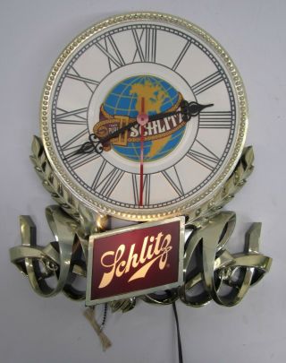Vtg 1977 Schlitz Beer Advertising Sign Bar Lighted Wall Clock Globe Baroque